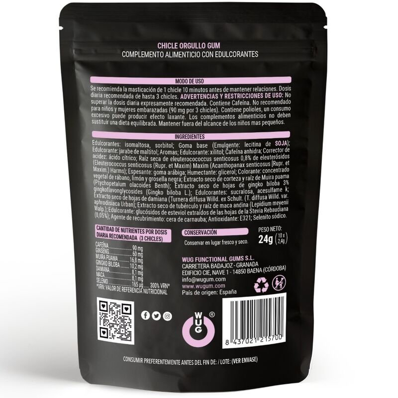 WUG Orgullo – Chicle Funcional con Maca, Ginseng y Ginkgo para Potenciar tu Vitalidad Íntima
