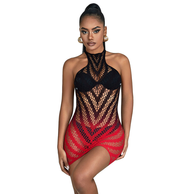 SUBBLIME - 952242 VESTIDO DE REJILLA ELÁSTICO DEGRADADO ROJO Y NEGRO TALLA ÚNICA