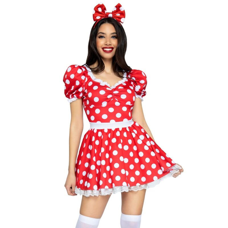 LEG AVENUE - VESTIDO DE LUNARES + DIADEMA ROJO/BLANCO S