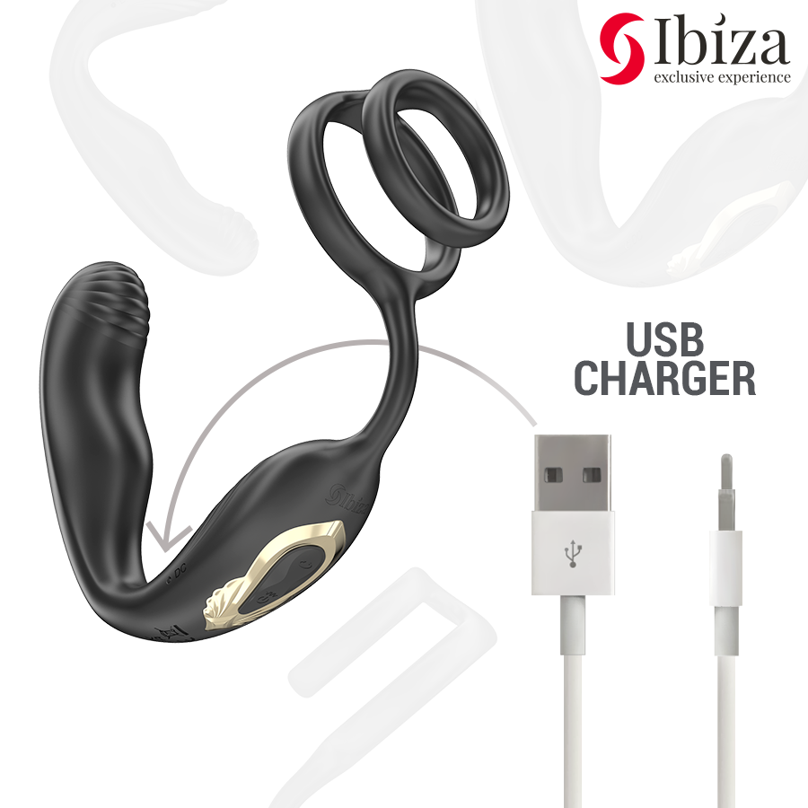 IBIZA - WIGGLE PLUG ANAL ROTADOR CONTROL REMOTO CON VIBRO-PERINEO Y ANILLAS POTENCIADORAS DE PENE