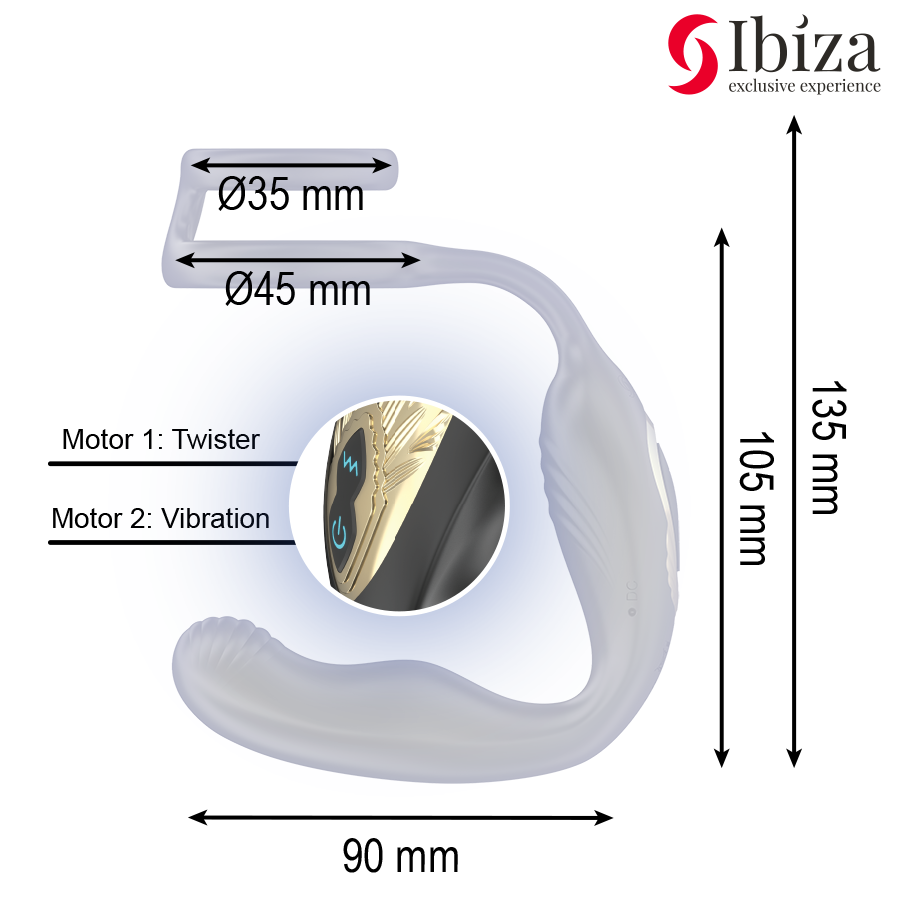 IBIZA - WIGGLE PLUG ANAL ROTADOR CONTROL REMOTO CON VIBRO-PERINEO Y ANILLAS POTENCIADORAS DE PENE