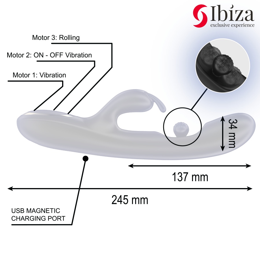 IBIZA - POTENTE VIBRADOR RABBIT CON PERLA ROLLING MASAJEADORA
