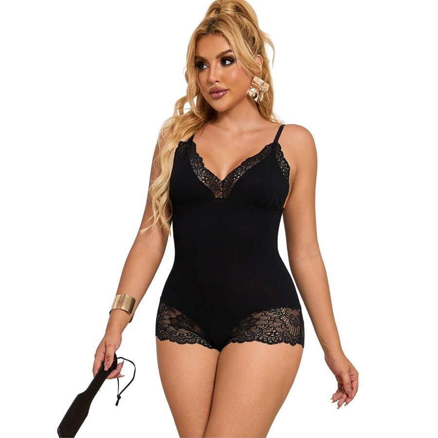SUBBLIME - TEDDY DETALLE ENCAJE FLORAL NEGRO S/M
