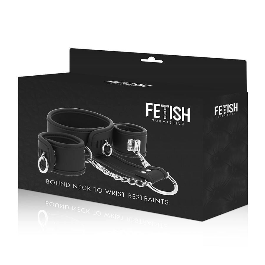 FETISH SUBMISSIVE - COLLAR Y ESPOSAS CUERO VEGANO CON FORRO DE NEOPRENO